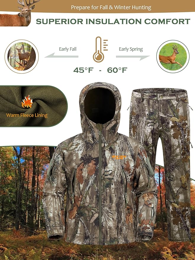 NEW VIEW Camo Hunting Clothes for Men,Quiet Warm Hunting Jacket and Pants,Water Resistant Hunting Suit for Deer Duck Bow Hunt