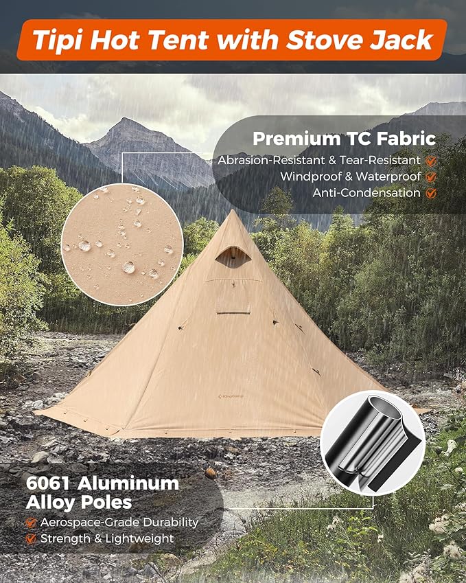 KingCamp Hot Tent, Lightweight Waterproof & Windproof Tipi Hot Tents with Stove Jack for Outdoor Camping