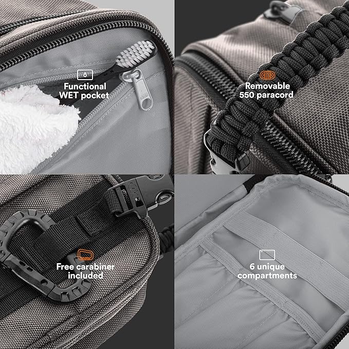 Fitdom Tactical Toiletry Bag Dopp Kit Case For Men. Perfect For Travel & Storage. Fits Large & Small Cosmetic Makeup, Clipper, Toothbrush, Shower, Shaving & Grooming Care. Best Overnight Organizer