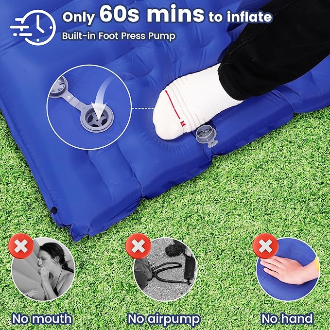 KASIMO Camping Sleeping Pad Ultra Thick 6 Inch Sleeping Mat with Pillow & Built-in Foot Pump - Ultralight Inflatable Pad for Backpacking, Hiking, Tents, Camping, Travel, Floor