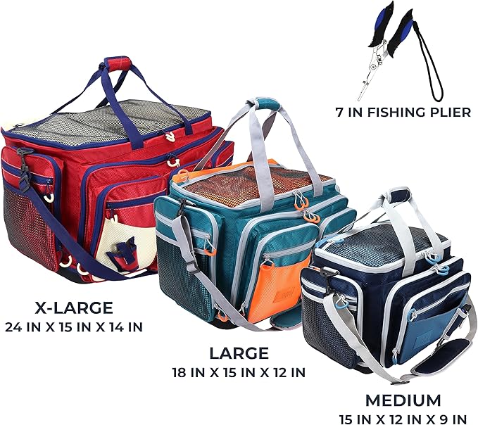 OSAGE RIVER Fishing Tackle Bag, Saltwater Fishing Gear Bag, Tackle Box Organizer with Waterproof Non-Slip Bottom, Padded Shoulder Strap, and Fishing Pliers, Fishing Gifts for Men