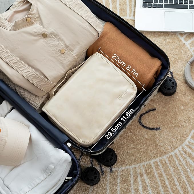 Elviros Hanging Travel Toiletry Bag for Women, 3-in-1 Large Makeup Bag and Cosmetic Organizer, Vegan Leather Waterproof Skincare Case for Travel Size Toiletries and Accessories