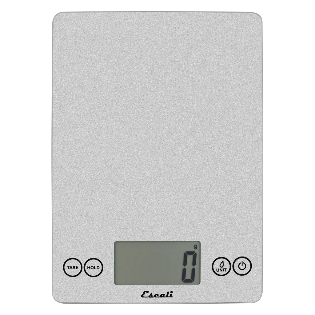 Escali Arti Glass Food Scale Digital Countertop Kitchen, Baking and Cooking Scale with Nutrition and Calorie Counter, 15-Pound Capacity, 9" x 6.5" x .75", Shiny Silver