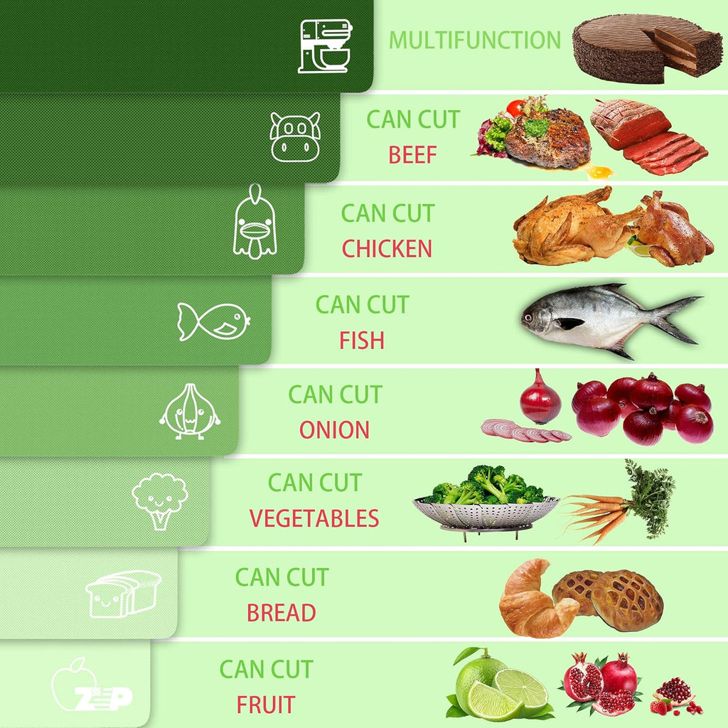 ZVP Flexible Plastic Cutting Board Set of 3 Gradient Color, Colorful Chopping Boards, BPA Free Mats, Non Slip, Dishwasher Safe, 15×12 Inch, Green Multi-Color