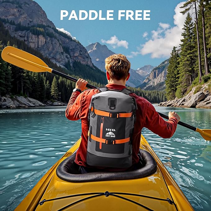 HEETA Waterproof Dry Bags Backpack 40L for Men & Women, Roll Top Heavy Duty Cushioned Hiking Backpack for Kayaking Boating Paddle Boarding Fishing Travel Camping Beach Vacation Cruise Ship Essentials