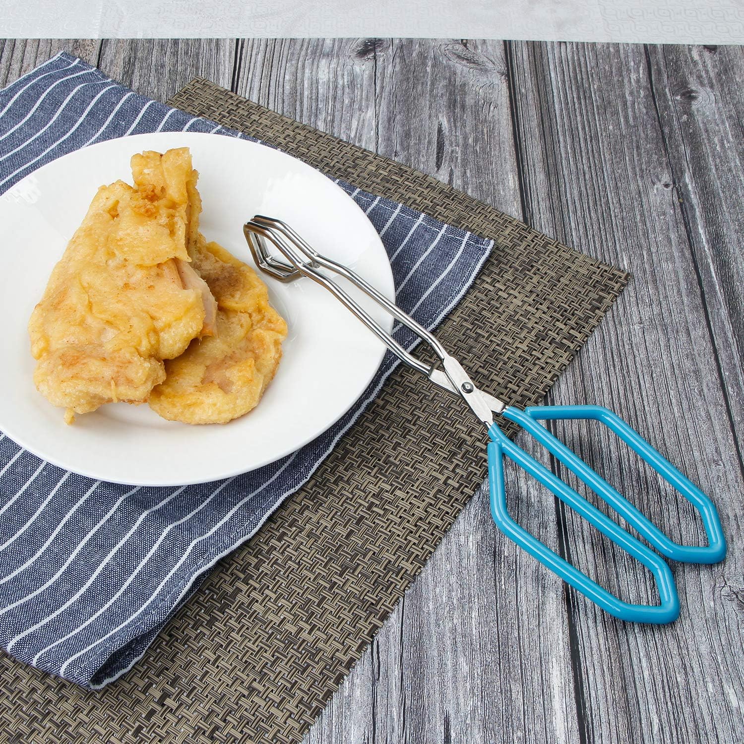 MSY BIGSUNNY Stainless Steel Scissor Tongs Heavy Duty Cooking Tongs with Soft Handles (2, blue 11" + 11")