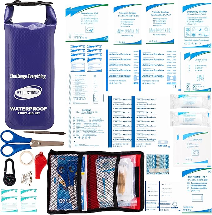 Waterproof First Aid Kit Roll Top Boat Emergency Kit with Waterproof Contents for Fishing Kayaking Boating Swimming Camping Rafting Beach Purple