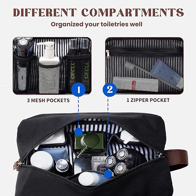 Vorspack Toiletry Bag for Men - Large Dopp Kit for Travel Water Resistant Travel Bag for Toiletries Accessories Lightweight Toiletries Bag - Black