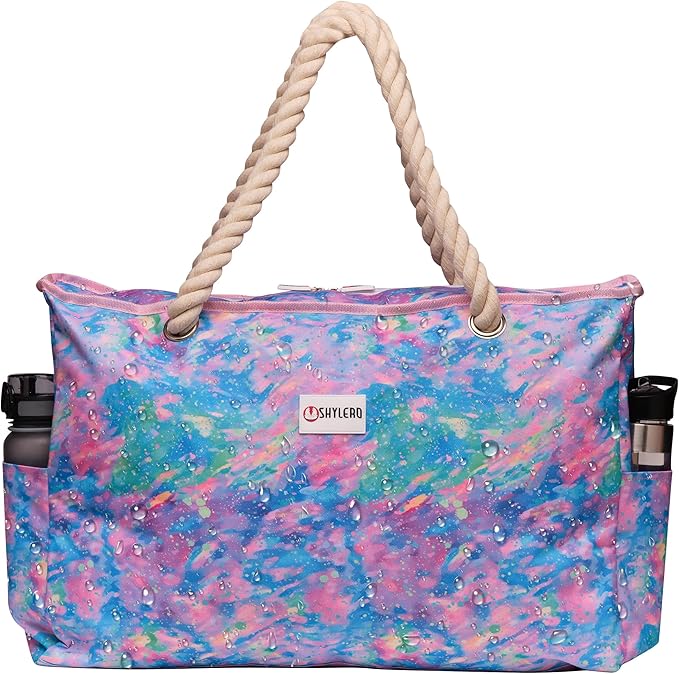 SHYLERO Beach Bag and Pool Bag. Has Airtight Pouch, Ton of Pockets. Beach Tote is Zippered, Water Resistant. Family Size