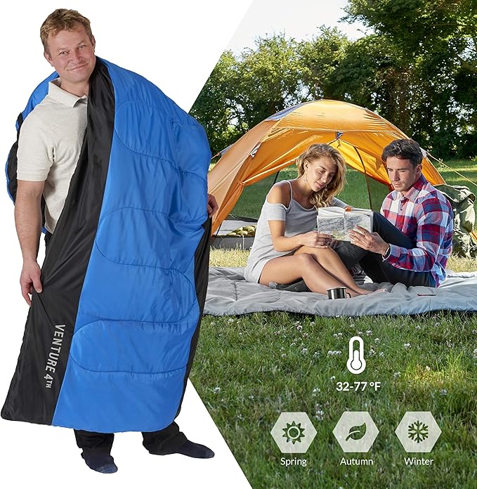 VENTURE 4TH Backpacking Sleeping Bag – XXL, Double and Single Sizes - Lightweight Warm & Cold Weather Sleeping Bags for Adults, Kids & Couples – Ideal for Hiking, Camping & Outdoor Adventures