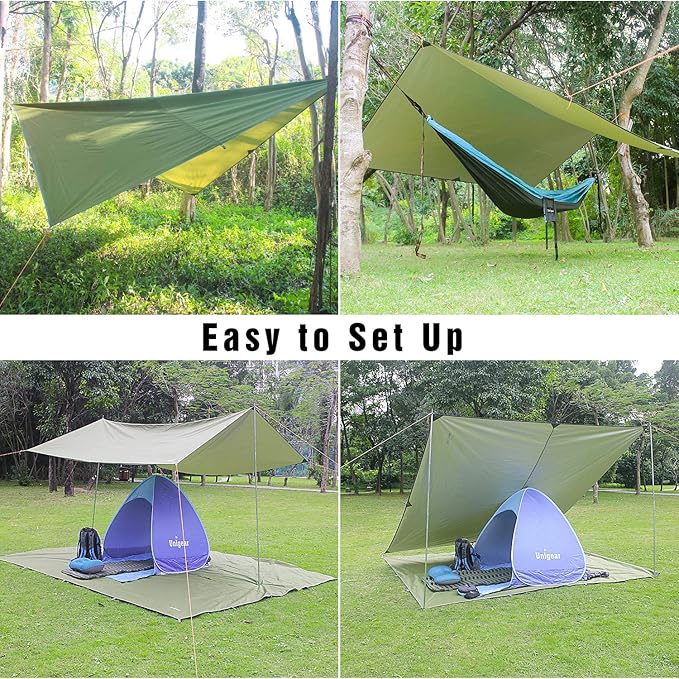 Unigear Hammock Rain Fly Waterproof Tent Tarp, UV Protection and PU 3000mm Waterproof, Lightweight for Camping, Backpacking and Outdoor Adventure
