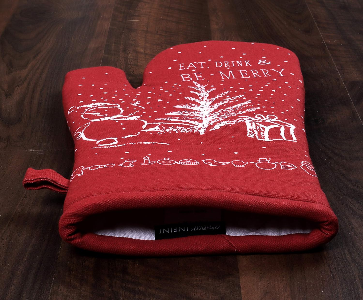 AMOUR INFINI Oven Mitts Set of 1 Quilted Liner with Hanging Loop Non Slip, Heat Resistant, Washable Reusable Oven Mitt (Christmas Party 7x13 Inches)