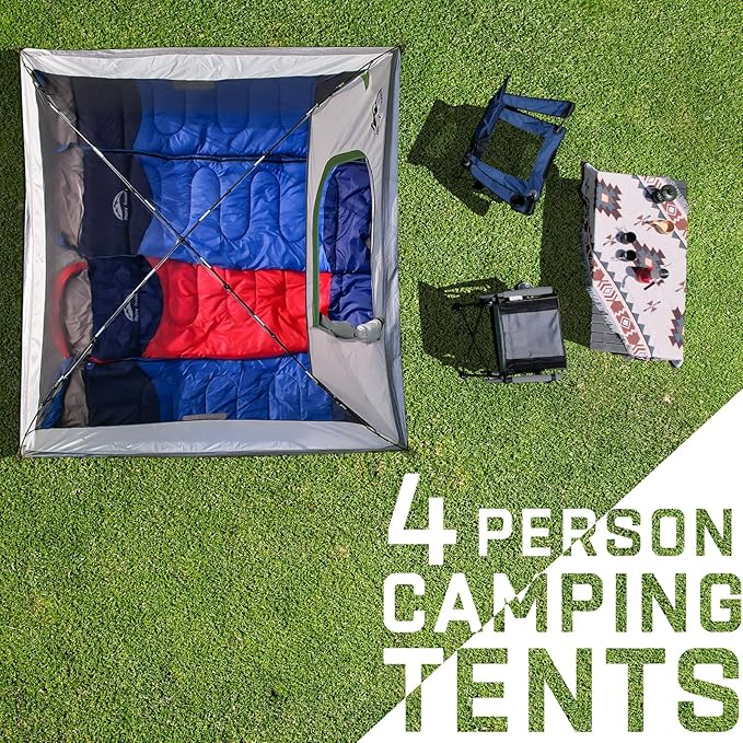 Happy Travel Camping Tent, 4 Person Dome Tents for Camping with Rainfly, Waterproof Clip Easy Setup Portable Family Tent with Mesh Windows, 20% More Headroom Backpacking Tents for Camping & Hiking