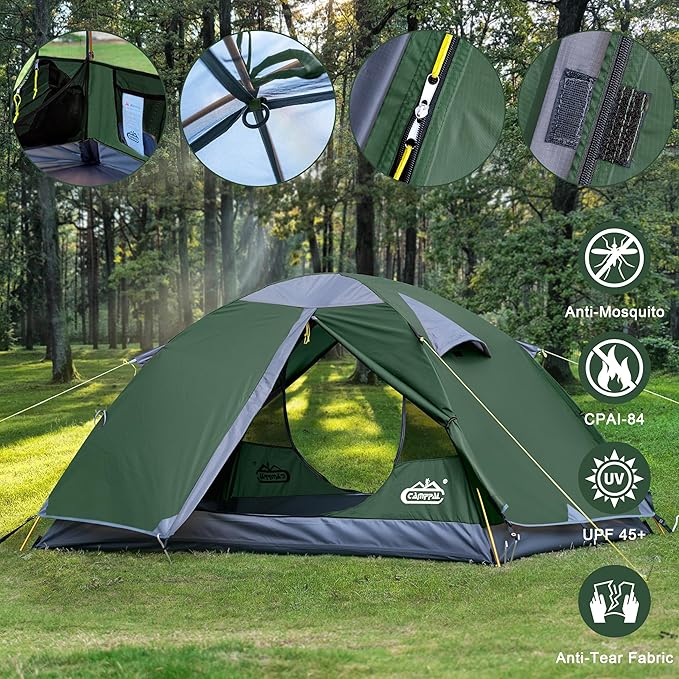 2 Person Backpacking Tent, Waterproof Windproof Two Person Tent, Lightweight Easy Setup 2 Man Tent for Camping Hiking Cycling