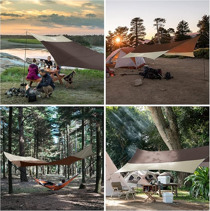 Forceatt 12x14FT Waterproof Camping Tarp with 2 Poles, Sun Shelter for Car, Tent, Hammock in Camping, Hiking, Backpacking, Garden and Traveling