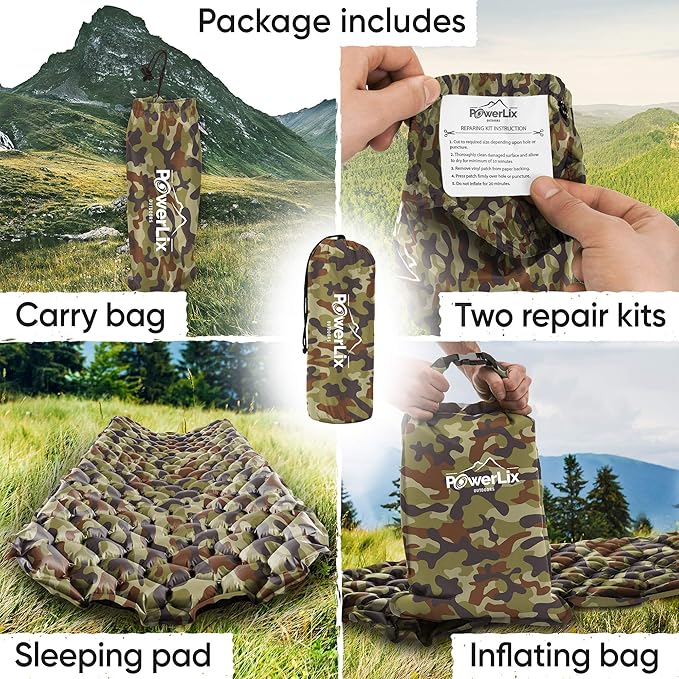 POWERLIX Camping Sleeping Pad - Ultralight Inflatable Camping Mattress Sleeping Mat for Backpacking, Hiking, Compact Lightweight Sleeping Pad, Inflation Bag/Repair Kit Included