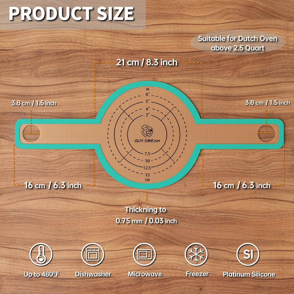GUYDREMAT Silicone Bread Sling – Food Grade Silicone Baking Mat for Dutch Oven – Heat-resistant Dutch Oven Liner for Sourdough Baking – Easy Cleaning Bread Baking Mat, 2PCs Pack