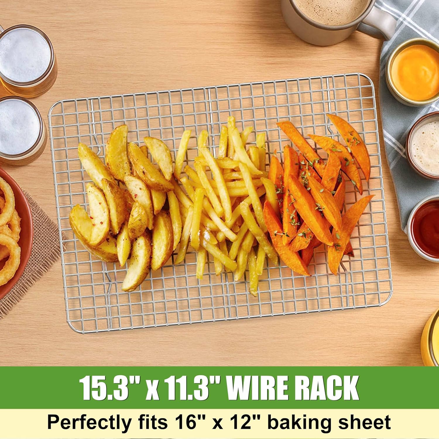 Homikit 2 Pack Cooling Racks, 15.3 x 11.3 Inch Stainless Steel Large Baking Rack Set for Roasting Grilling, Bacon Bread Pizza Cookie Oven Wire Rack Fits 16x12 Sheet Pan, Rust Free & Dishwasher Safe