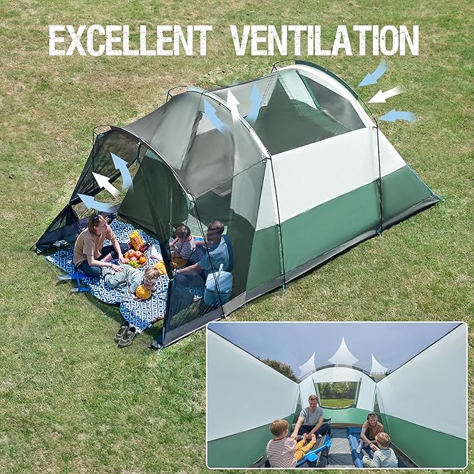PORTAL 6/8/10 Person Family Camping Tent with Screen Room, Water Resistant Big Tunnel Tent with Rainfly, Large Family Tent for Outdoor Camping, Party