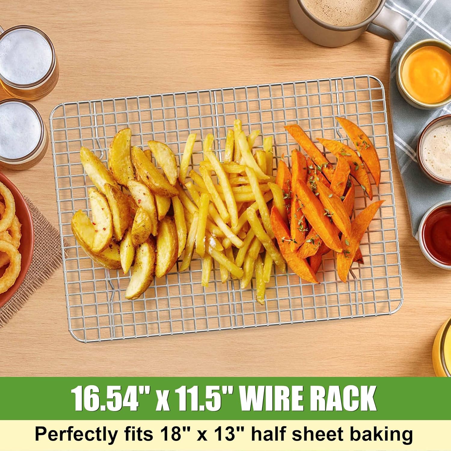 Homikit 2 Pack Cooling Racks, 16.5 x 11.5 Inch Stainless Steel Large Baking Rack Set for Cooking Roasting Grilling, Bacon Bread Pizza Oven Wire Racks Fit 18x13 Half Sheet, Heavy Duty & Dishwasher Safe