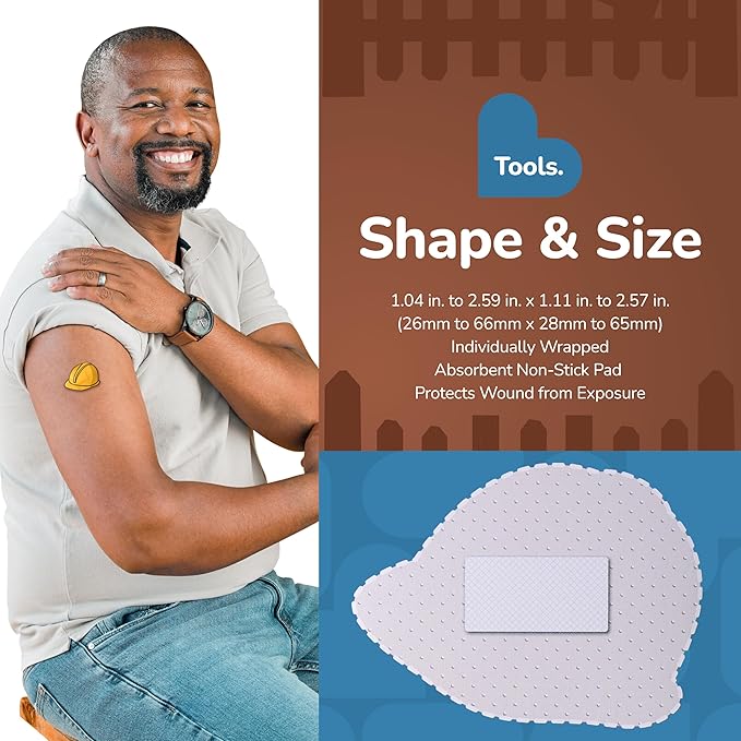 BioSwiss Bandages, Tools Shaped Self Adhesive Bandage, Latex Free Sterile Wound Care, Fun First Aid Kit Supplies for Kids and Adults, 50 Count