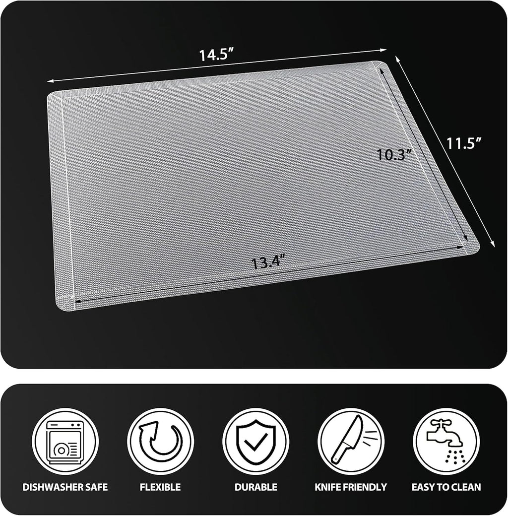 WK Flexible Plastic Cutting Boards Mats with Lip, Foldable Cutting Board for Kitchen Set of 3, Clear Cutting Boards, Nonslip Cutting Mats Sheets, BPA Free, Dishwasher Safe