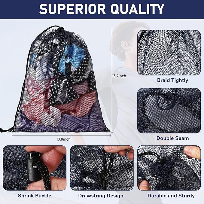 10/20/40/60/100PCS Mesh Drawstring Bag Durable Delicate Mesh Laundry Bag Multicolor Nylon Mesh Bag Small Mesh Gym Bag Travel Mesh Beach Bag Locking Closure Storage Bag For College, Gym, Yoga, Sport