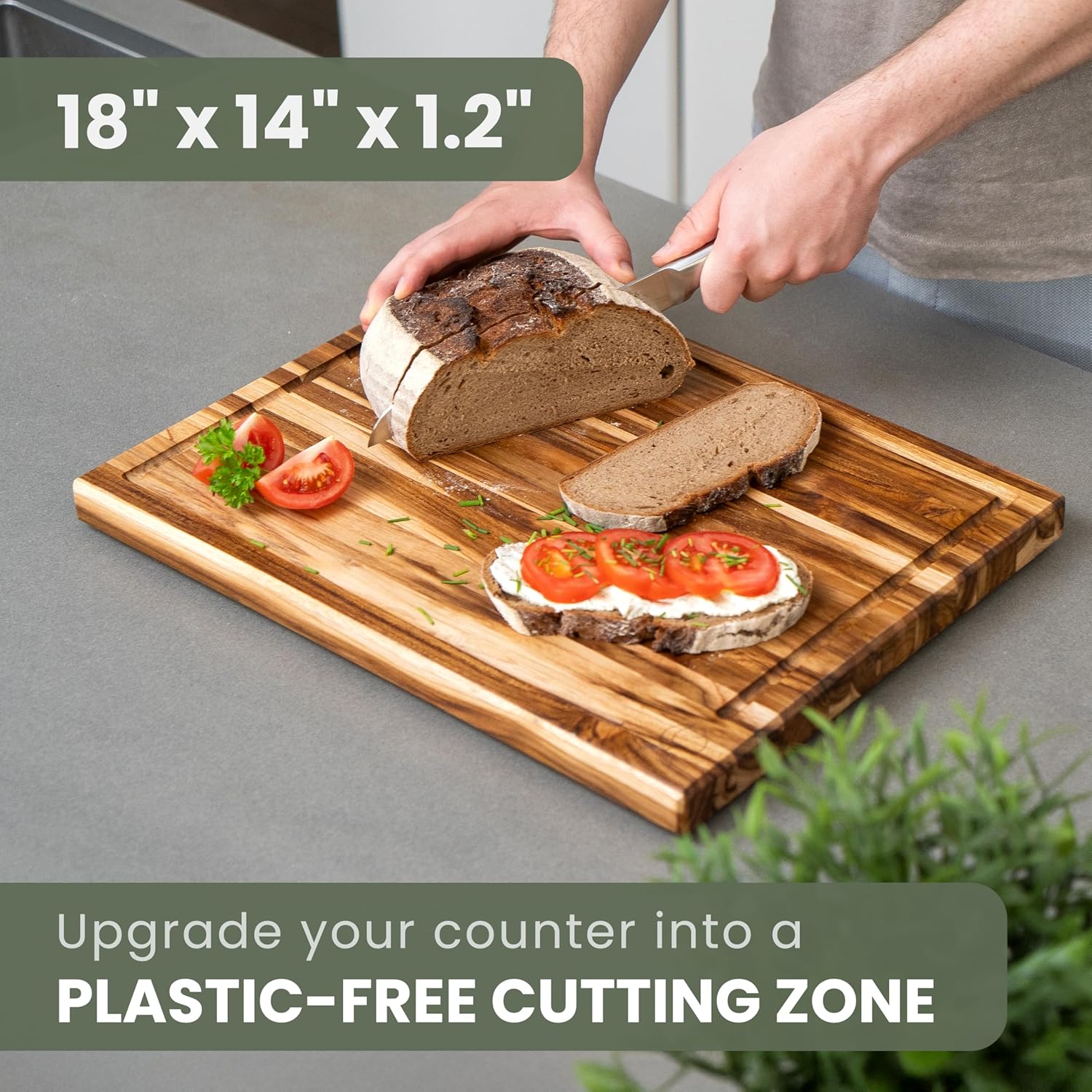 WALDWERK Large Teak Wood Cutting Board (18 x 14 x 1,2") - Solid Wood Cutting Board - Large Teak Wood Chopping Board - Wooden Butcher Block for Kitchen