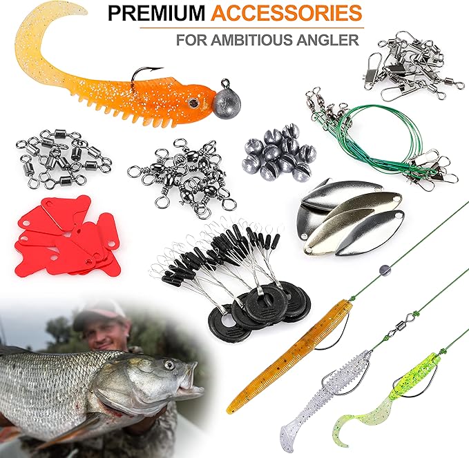 PLUSINNO Fishing Lures Baits Tackle Including Crankbaits, Spinnerbaits, Plastic Worms, Jigs, Topwater Lures, Tackle Box and More Fishing Gear Lures Kit Set, 102/302Pcs Fishing Lure Tackle