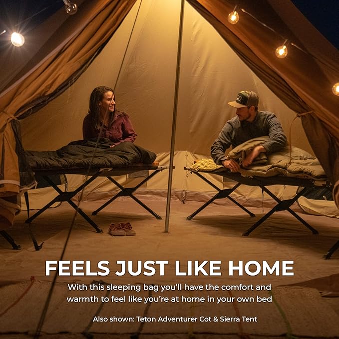 Teton Mammoth Queen Size Double Sleeping Bag- A Warm Bag The Whole Family can Enjoy – Great for Camping, Hunting and Base Camp. Compression Sack Included