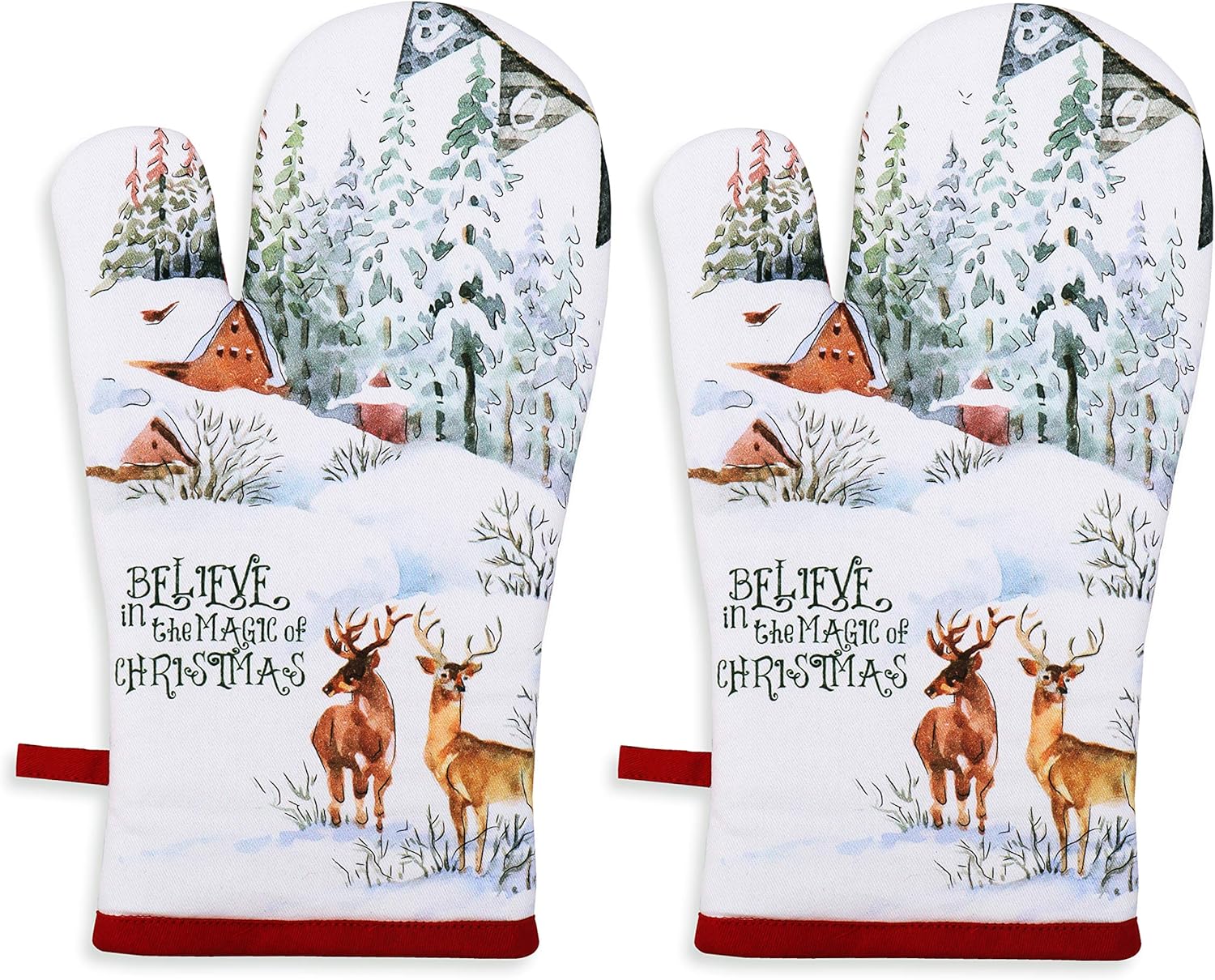 AMOUR INFINI Oven Mitts Set of 1 Quilted Liner with Hanging Loop Non Slip, Heat Resistant, Washable Reusable Oven Mitt Gifts (Christmas Winter 7x13 Inches)