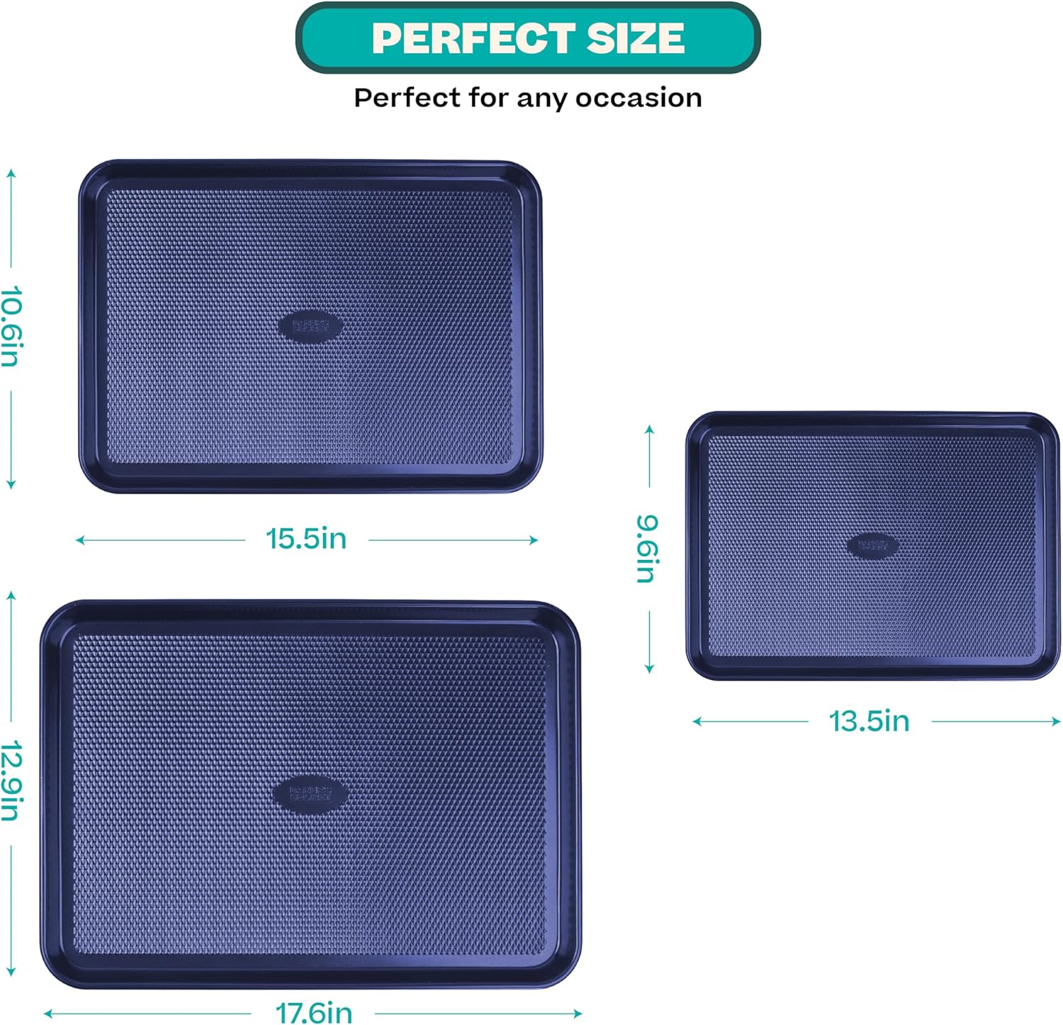 Baker's Secret Baking Sheets Non Stick, 3x Cookie Sheets for Oven, Diamond Texture Premium Air Flow, Set of 3 Baking Trays, Extra Thick 0.6mm with Diamond Base PFOA, PFOS, PTFE and PFAS free Bakeware