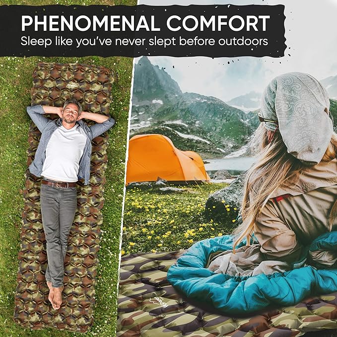 POWERLIX Camping Sleeping Pad - Ultralight Inflatable Camping Mattress Sleeping Mat for Backpacking, Hiking, Compact Lightweight Sleeping Pad, Inflation Bag/Repair Kit Included