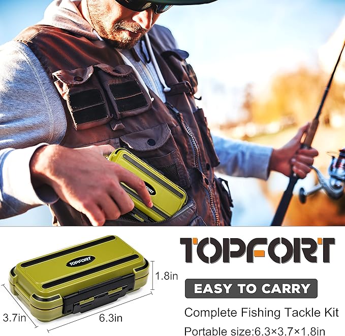 TOPFORT 187/343pcs Fishing Accessories Kit, Organized Fishing Tackle Box with Tackle Included, Fishing Hooks, Fishing Weights Sinkers, Fishing Gear and Equipment, Fishing Gift for Men