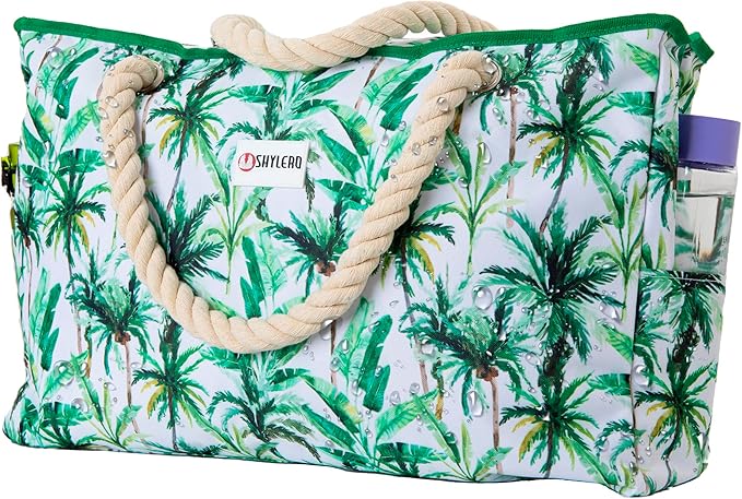SHYLERO Beach Bag and Pool Bag. Has Airtight Pouch, Ton of Pockets. Beach Tote is Zippered, Water Resistant. Family Size