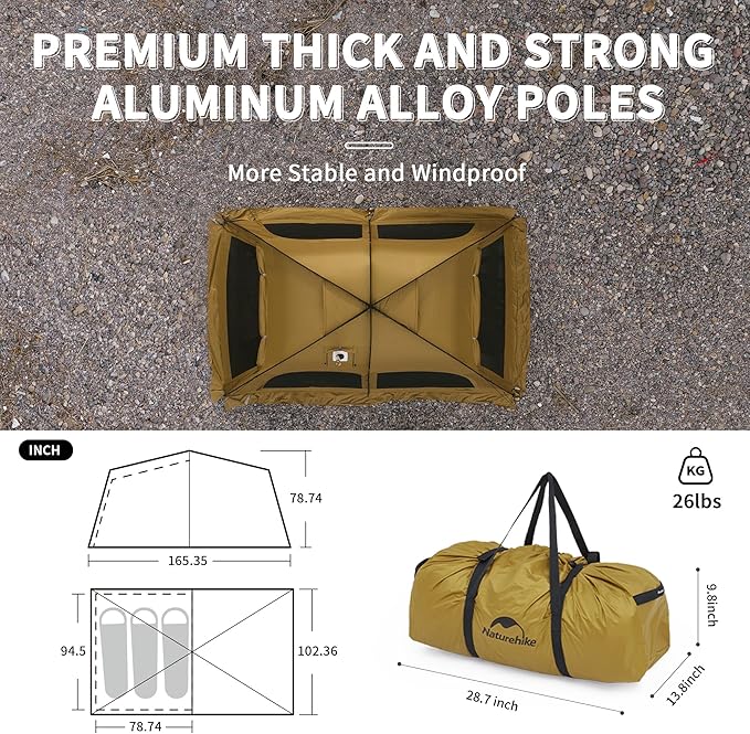 Naturehike Dune Hot Tent with Stove Jack,Double Layer 4 Season Tent,Waterproof 2-3 Person Tents for Camping