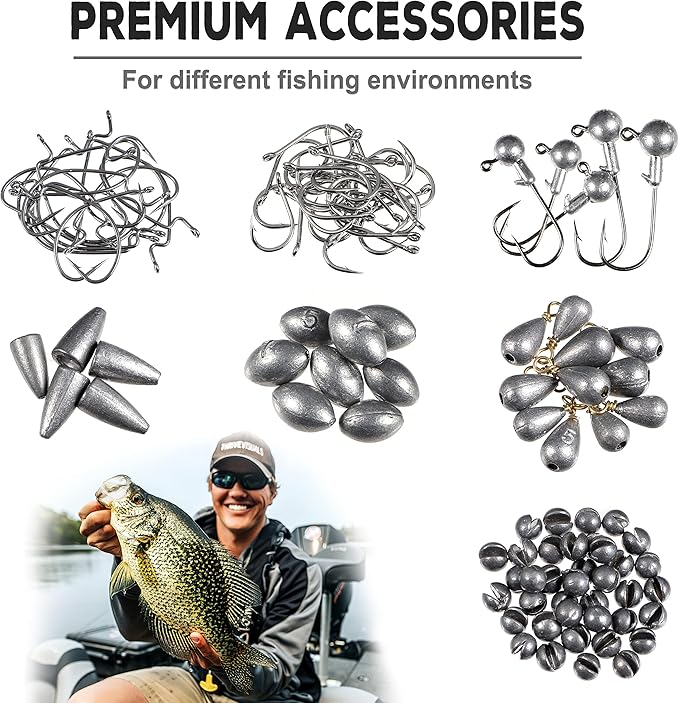 TOPFORT 187/343pcs Fishing Accessories Kit, Organized Fishing Tackle Box with Tackle Included, Fishing Hooks, Fishing Weights Sinkers, Fishing Gear and Equipment, Fishing Gift for Men