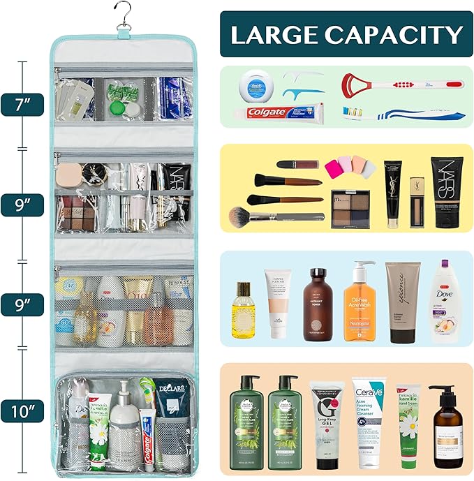 PAVILIA Travel Hanging Toiletry Bag for Women Men, Large Capacity Makeup Bag Kit, Waterproof Cosmetic Storage Organizer Case for Bathroom Shower, Black