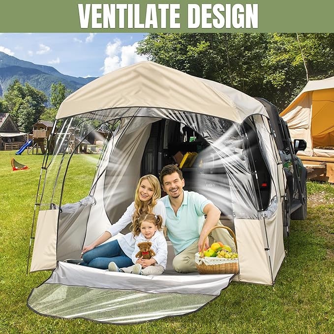 Auveach SUV Tent for Camping for 3-4 Person, 6.8 FT Clear PVC Bubble Car Tent with 9.5mm Thick Poles, SUV Tailgate Tent with Waterproof PU4000mm and Anti-UV Coating for Camping Fishing Activities
