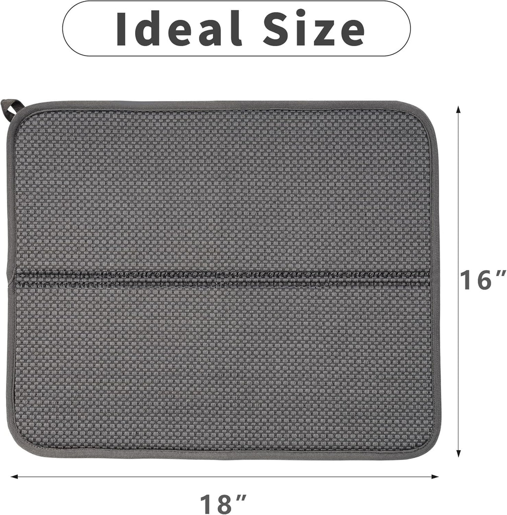 2 Pack Dish Drying Mat, Absorbent Microfiber Dish Drying Mat for Kitchen Counter, 16"x18” Large Size Dish Drying Pad, Ultra Absorbent Dishes Drainer Mat for Countertop