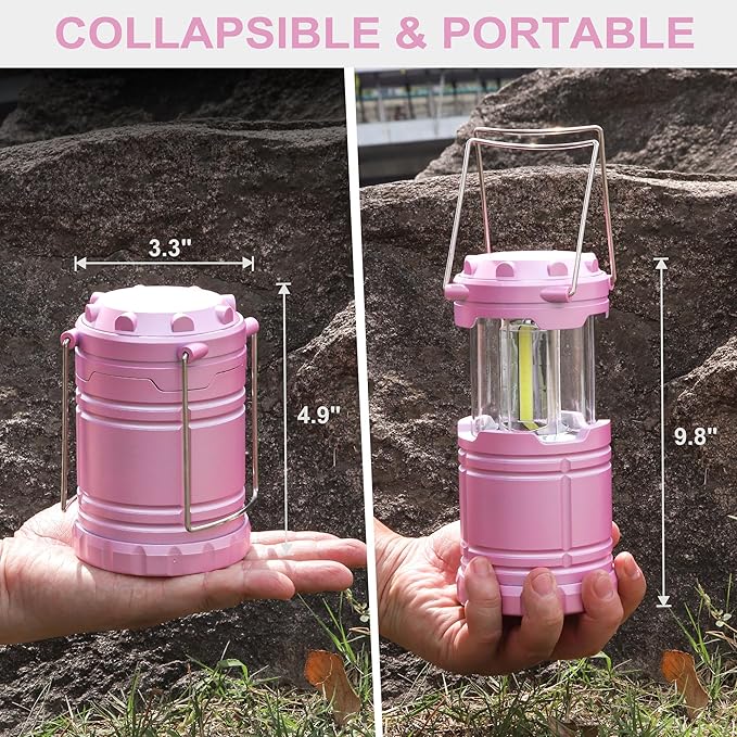 2-Pack LED Pink Camping Lanterns, Portable Camping Lights, Outdoor Handled Lamps, Essential Emergency Lights for Power Outages, Hiking, Hurricane
