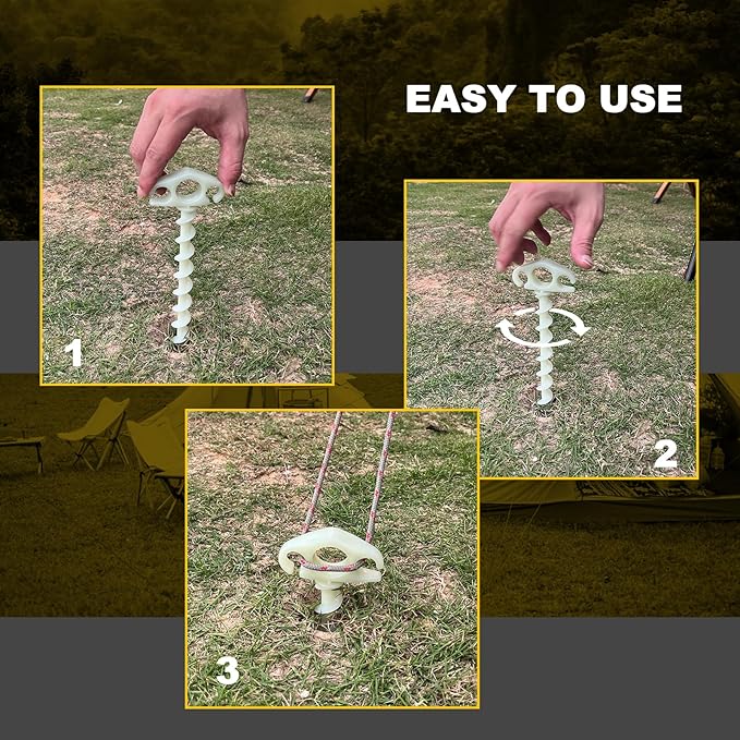 Tent Stakes Sand Stakes for Beach Tent 6 Pack Spiral Anchor Stakes 9.4 Inch Heavy Duty Screw Canopy Stakes for Camping, Hiking and More (6, Beige)