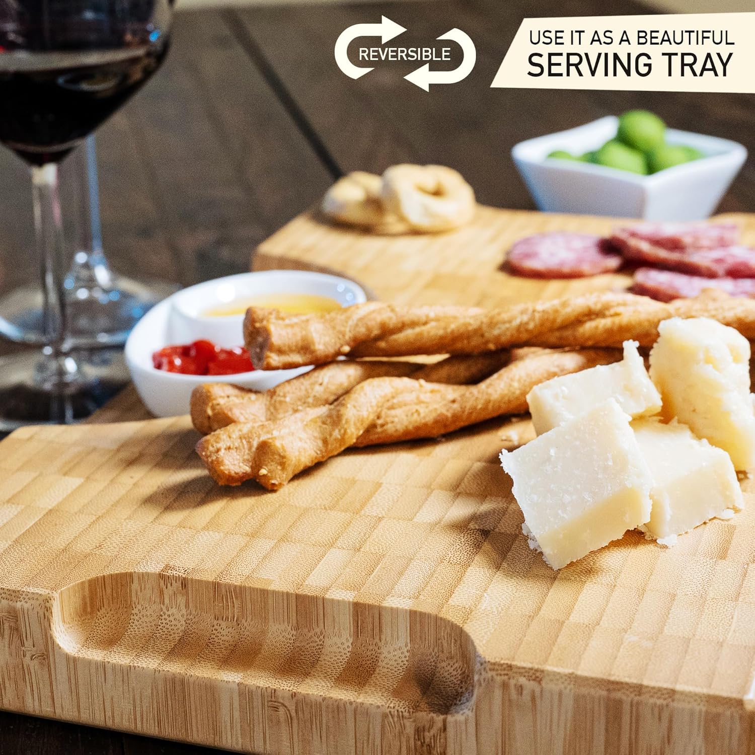 Premium Bamboo Cutting Board (ExtraThick 1.7"), Professional Chopping Butcher Block for Meat. Heavy Duty End Grain Wood, Charcuterie Boards, Kitchen Accessories