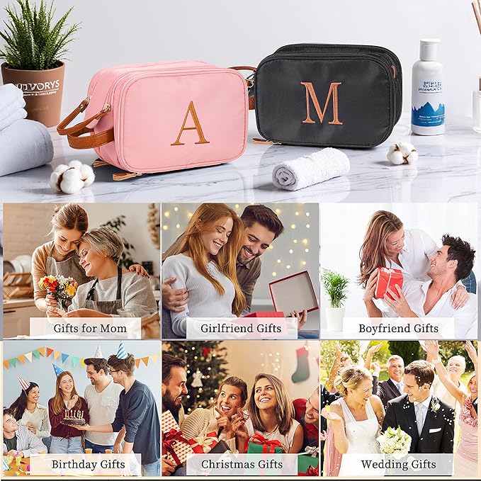 YOOLIFE Toiletry Bag for Women Men - Initial Travel Toiletry Bag Organizer Dopp Kit Water Resistant Personalized Gifts