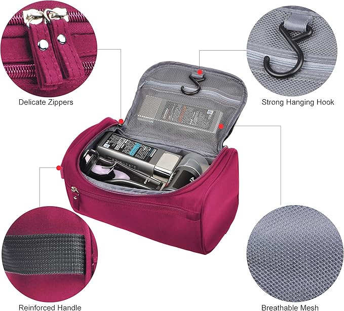 Vercord Mens Toiletry Bag Wash Travel Small Shaving Dop Kit Shower Bathroom Ditty Hygiene Bag Burgundy