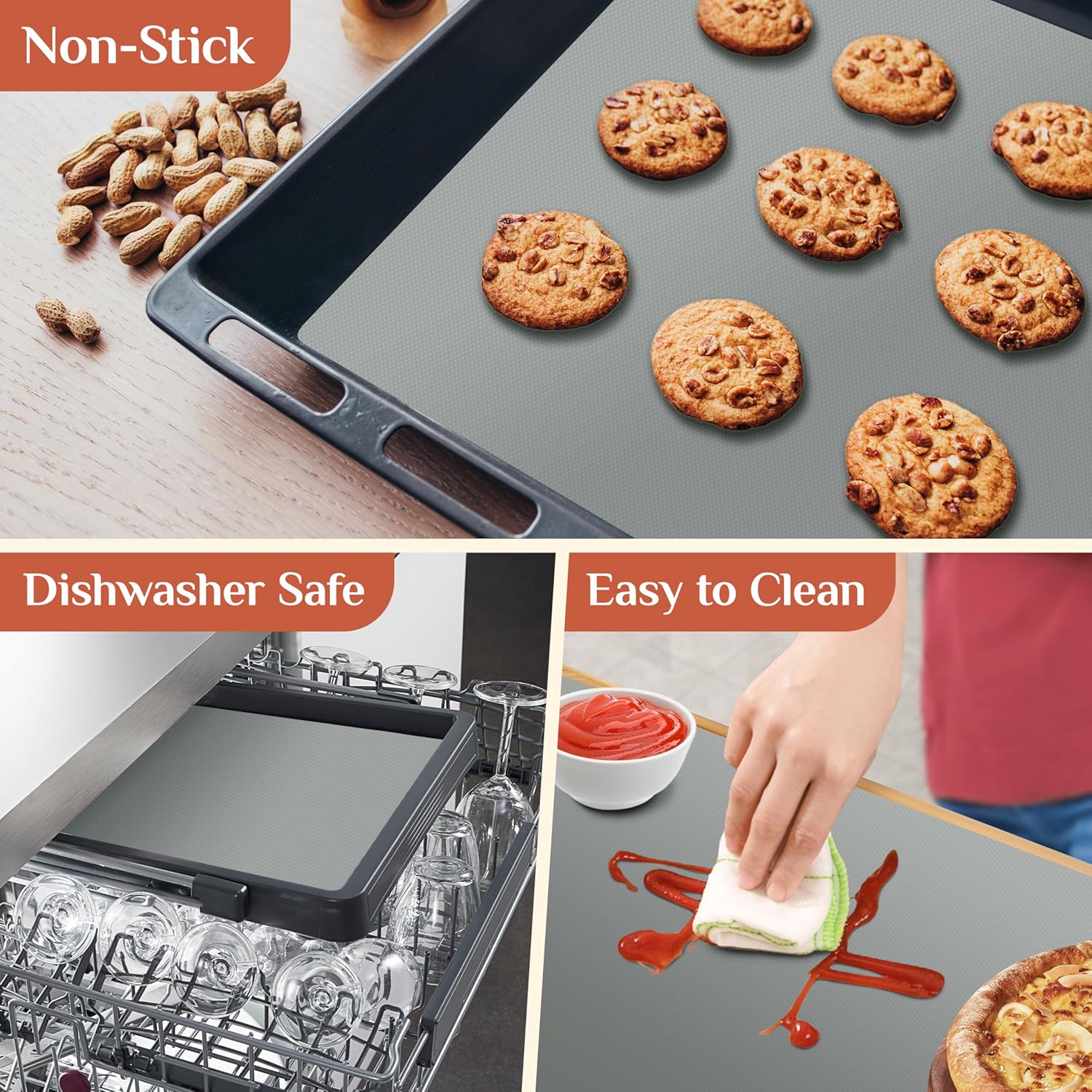 Silicone Baking Mat, 16 IN x 10 FT Free Cutting Baking Sheet, Non-Stick Reusable Dough & Pastry Mat, Non-Slip Silicone Mat Roll for Air Fryer Liner, Freeze Dryer, Oven Baking Pan, Kitchen Counter