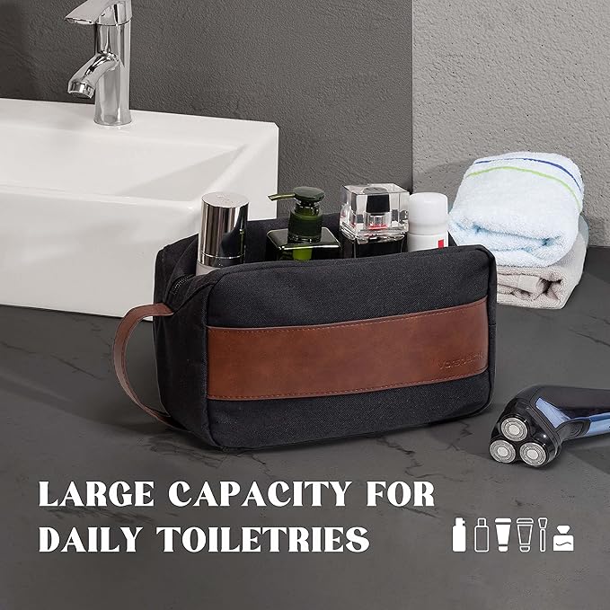 Vorspack Toiletry Bag for Men - Large Dopp Kit for Travel Water Resistant Travel Bag for Toiletries Accessories Lightweight Toiletries Bag - Black