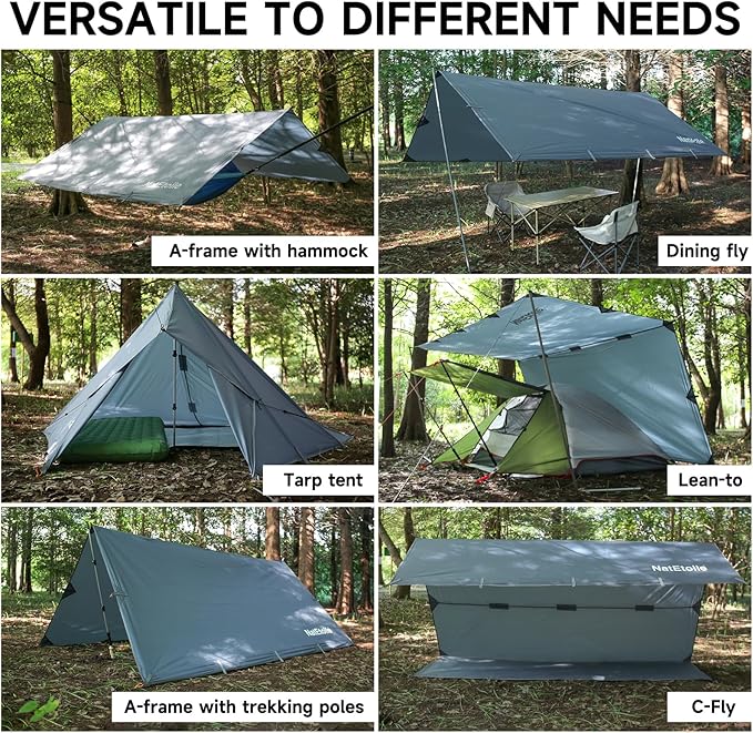 Waterproof Camping Tarp - PU5000mm Coating Rain Fly for Hammock Cover, Tarp Tent, Versatile with 19 tie-Outs - Portable, Essential for Backpacking and Camping Gear - 10x10ft