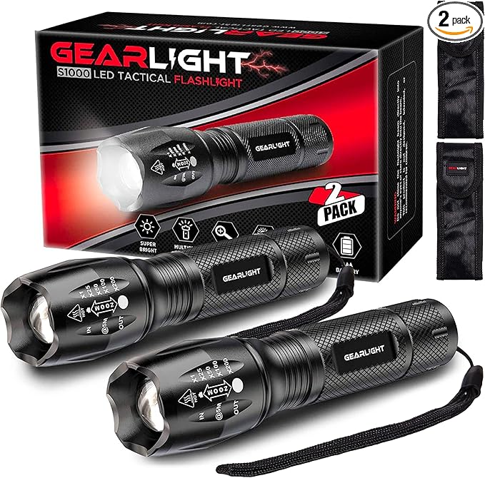 GearLight LED Flashlights - Mini Camping Flashlights with High Lumens, 5 Modes, Zoomable Beam - Powerful, Bright, and Versatile Tactical Flash Light for Outdoor and Home Use