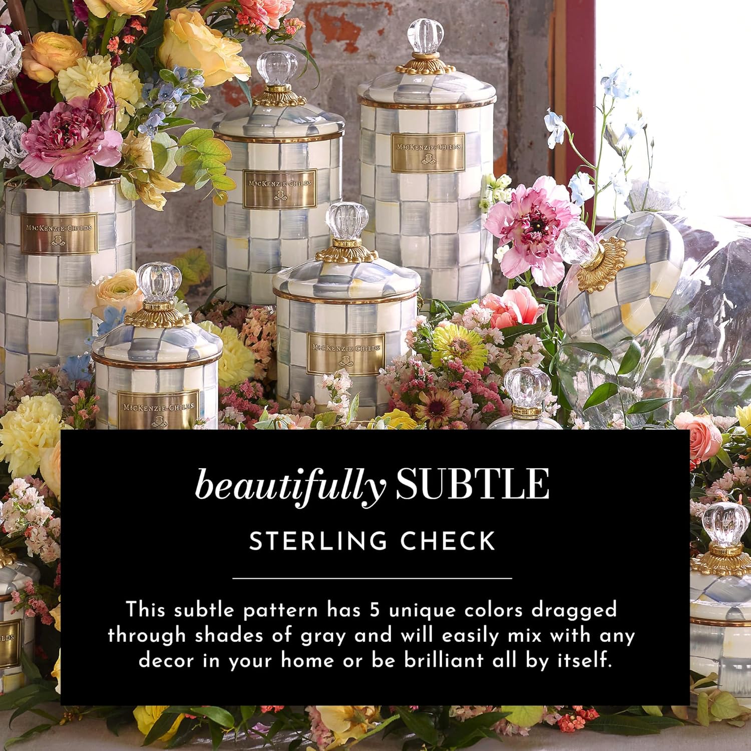 MACKENZIE-CHILDS Enamel Everyday Bowl, Serving Bowl for Entertaining, Extra-Small, Gray-and-White Sterling Check, Set of 1